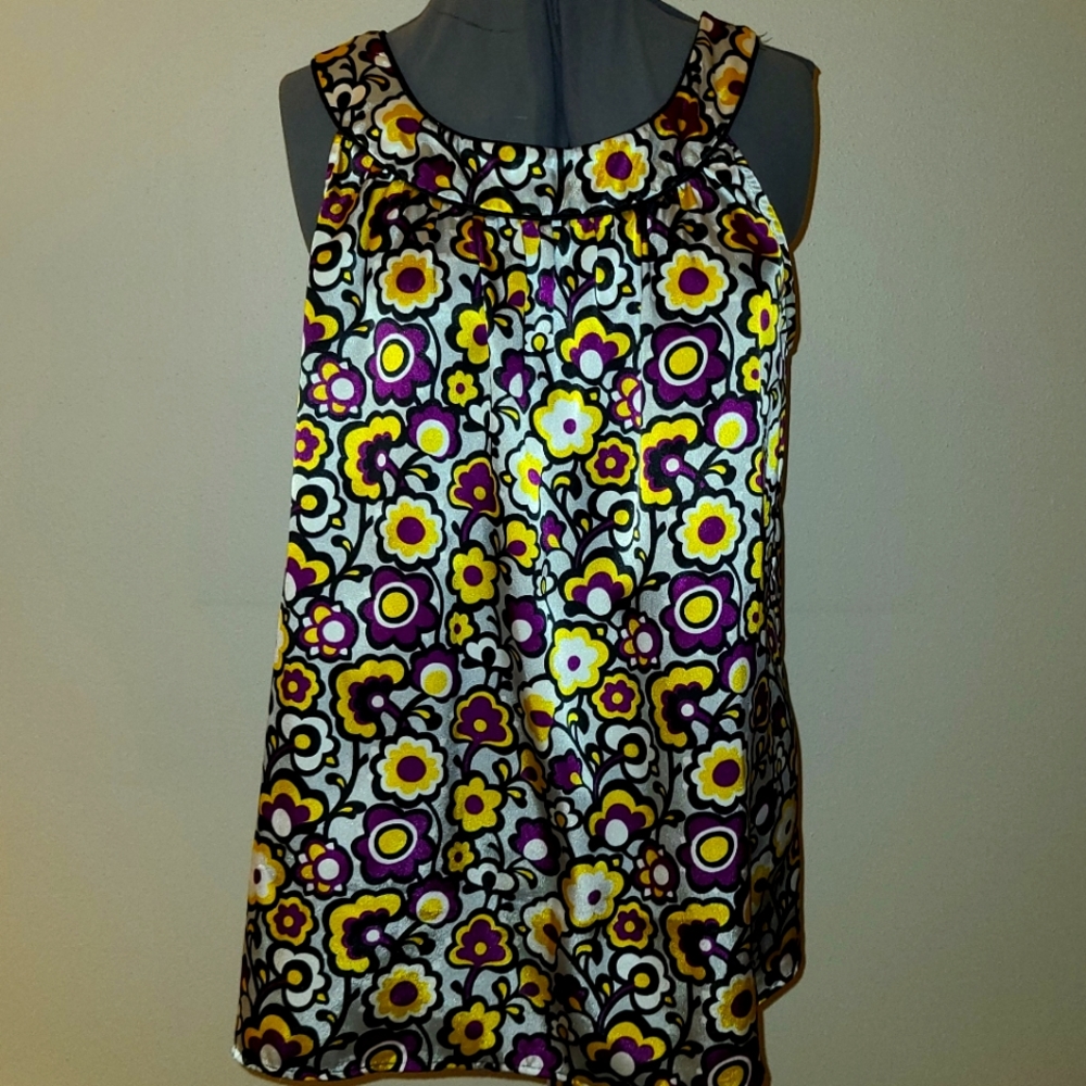 NY Collection Tunic Length High Neck Tank Top Silver Purple Size XL